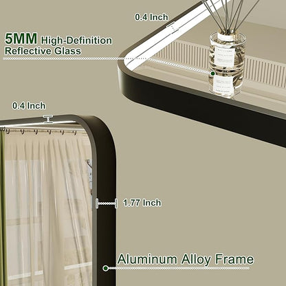 20x28 Inch Black LED Bathroom Mirror with 3 Color Lights | 3000K/4500K/6000K,Stepless Dimmable,Anti-Fog,Memory Function,Aluminum Frame,ETL Listed,Wall Mounted Lighted Vanity Mirror
