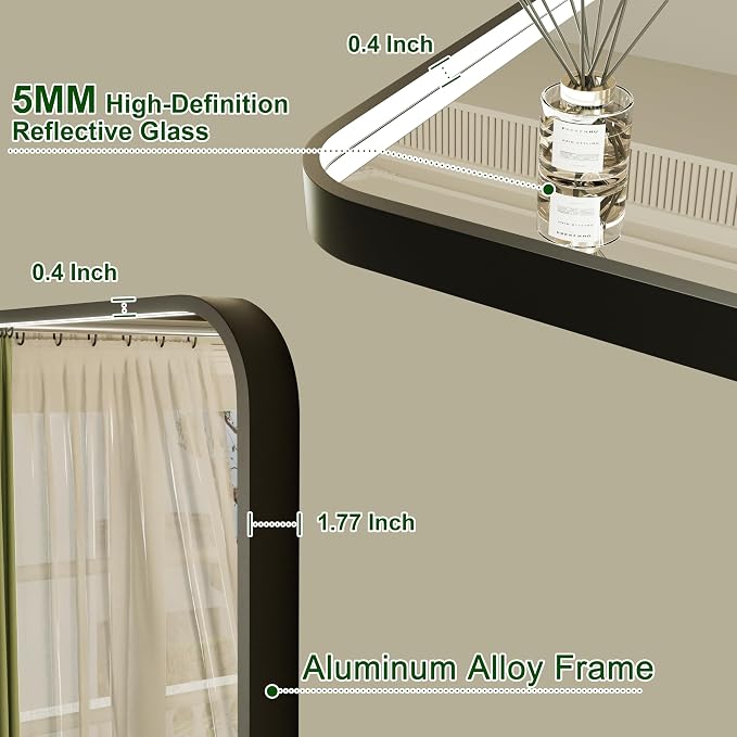 24x36 Inch LED Bathroom Mirror with Lights, 3 Color Temperatures | Stepless Dimmable, Anti-Fog, Memory, ETL Listed, Black Aluminum Frame, Wall Mounted, CRI 95+, for Bedroom/Dressing Room