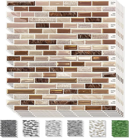 URCOLOR 10-Sheet Kitchen Backsplash Tiles Peel and Stick, 12”×12” Self Adhesive Wall Tile Sticker for Bathroom,Sandstone Brown