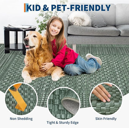 Washable Rugs 8 x 10 Rug for Living Room Modern Green Bedroom Rug Checkered Farmhouse Plaid Large Area Rug Non Slip Throw Rugs Soft Low Pile Stain Resistant Carpet for Nursery 8'x10' Green