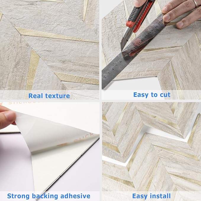 STICKGOO Herringbone Tile Peel and Stick Backsplash for Kitchen&Bathroom