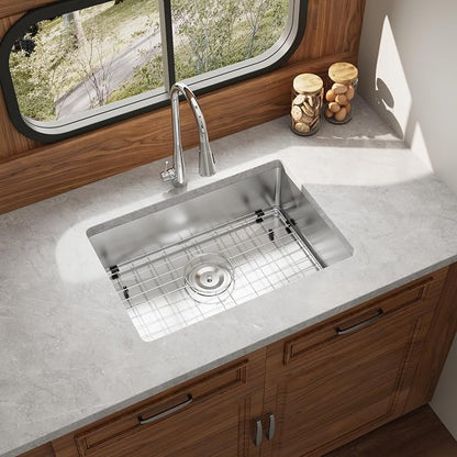 Kitsitchen RV Kitchen Sink,16 Gauge T304 Stainless Steel Undermount Kitchen Sinks, 23" x 16" x 7" Single Bowl Drop In Kitchen Sinks with Accessories,7 inch Deep for Outdoor Camper RV Sink