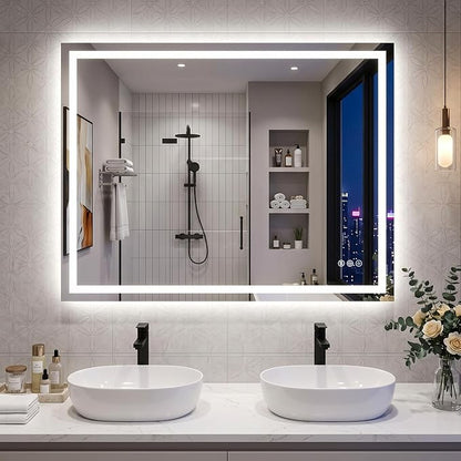 Antok 30x40 LED Bathroom Mirror with Lights, Backlit + Front Lit Vanity Mirror with CRI>90, Dimmable Anti-Fog Smart Mirror with Memory Function, 3 Color Temperatures, Shatterproof Tempered Glass, ETL