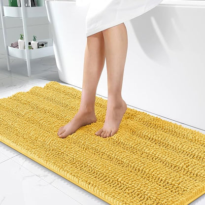 OLANLY Thick Bathroom Runner Rugs 44x24, Soft Chenille Bath Rugs, Yellow | Absorbent Striped, Rubber Backing, Machine Wash, Long Bath Mats for Bathroom Floor, Tub and Shower, Home Decor Accessories