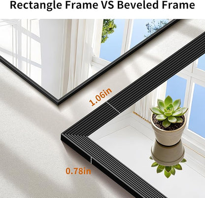DESBING Large Bathroom Mirror for Over Sink, 50” x 30” Black Rectangle Bathroom Mirrors for Double Vanity, Metal Ribbed Textured Framed Wall Mirror for Bathroom, Living Room, Bedroom,Dressing Room