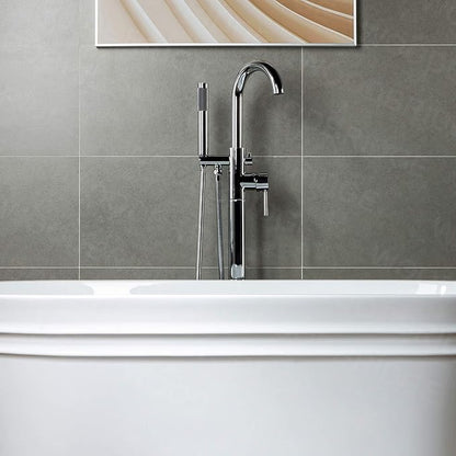WOODBRIDGE Contemporary Single Handle Floor Mount Freestanding Tub Filler Faucet with Hand shower in Chrome Finish,F0002CHRD