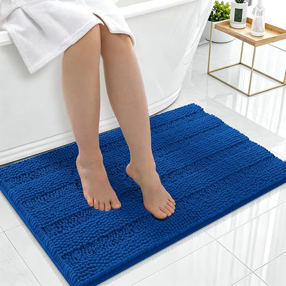 Smiry Thick Chenille Bathroom Rugs 36x24, Soft Bath Mat, Deep Navy Blue | Quick‑Dry & Machine Washable, Non‑Slip Bath Carpet, Striped Bath Rugs for Tub & Shower, Modern Home Decor Accessories