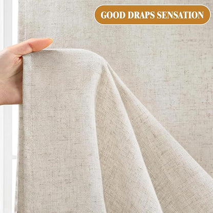 Extra Long 96 Inch Linen Shower Curtain Cream, Fabric Boho Farmhouse Shower Curtains for Bathroom Cotton Natural Cloth Liner Set 72" W x 96" L