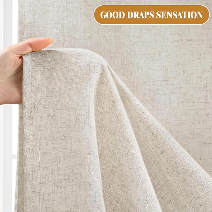 Linen Shower Curtain Fabric Boho Farmhouse Shower Curtains for Bathroom Cream Cotton Natural Cloth Liner Set 48" W x 72" L