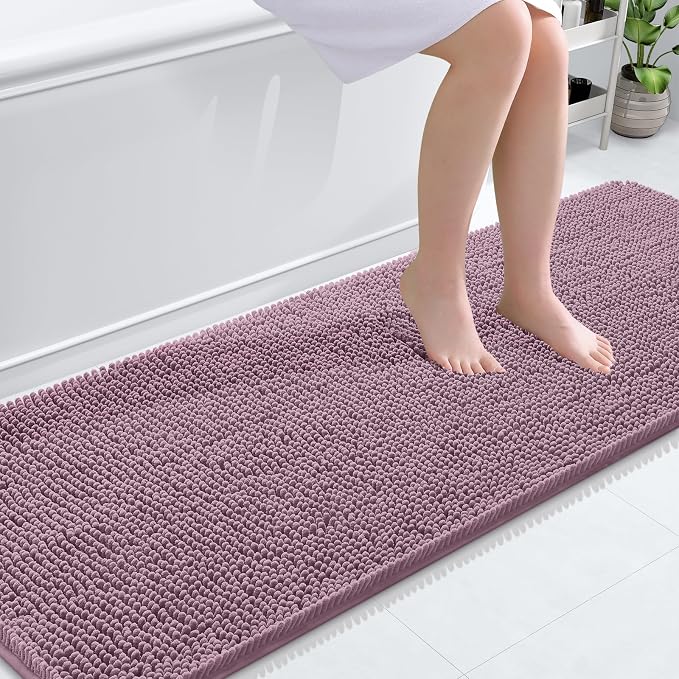OLANLY Bathroom Runner Rugs 70x24, Extra Soft Absorbent Chenille Bath Rugs | Deep Plum, Quick-Drying Rubber Backing, Washable Long Bath Mat for Bathroom Floor, Tub and Shower, Home Decor Accessories