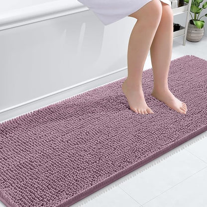 OLANLY Bathroom Runner Rugs 70x24, Extra Soft Absorbent Chenille Bath Rugs | Deep Plum, Quick-Drying Rubber Backing, Washable Long Bath Mat for Bathroom Floor, Tub and Shower, Home Decor Accessories