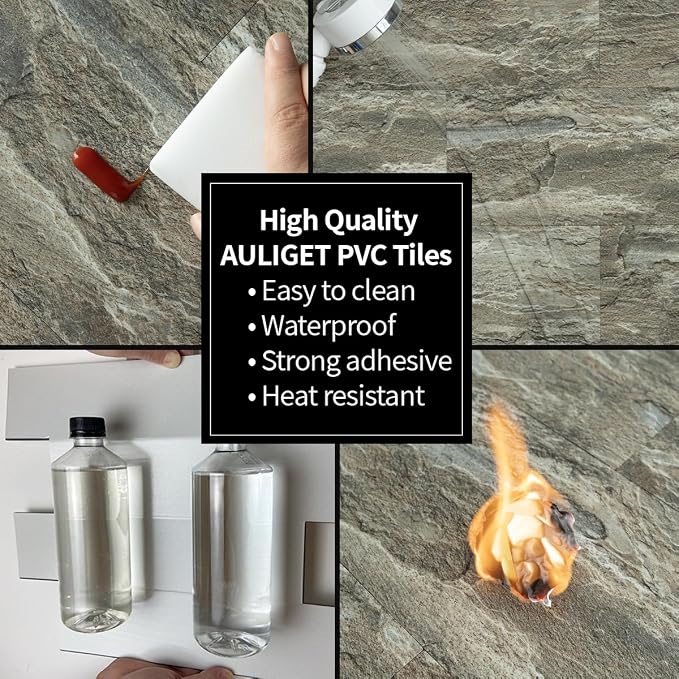 AULIGET 20-Piece Apache Brown Rock Peel and Stick Backsplash Wall Tiles, 6" x 12" PVC Faux Stone Stick on Tiles Backsplash Kitchen