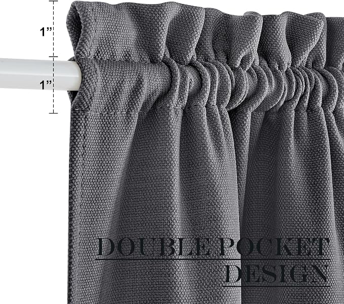 NICETOWN Room Darkening French Door Curtains, Privacy Faux Linen Curtains, 30 X 72 Inch French Door Shades for Glass, Thermal Insulated Rod Pocket Shades, 1 Panel, Charcoal Gray