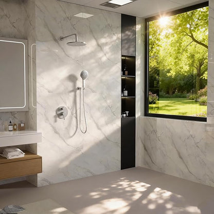 Brushed Nickel Shower Faucet Set with Valve 10 Inches Rainfall Shower Head Combo Set, Wall Mount Shower Fixtures Shower Head System with 6 Function Handheld