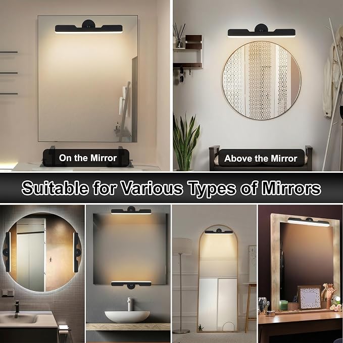 Benreom 2 Pack Wireless Vanity Lights for Mirror, Magnetic LED Bars, Black | Adjustable Color, Brightness and Angle with Cordless Stick-On Design for Makeup Mirrors, Bathrooms and Renter-Friendly Decor
