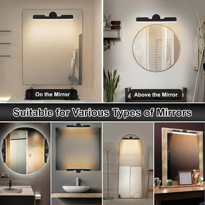 Benreom 2 Pack Wireless Vanity Lights for Mirror, Magnetic LED Bars, Black | Adjustable Color, Brightness and Angle with Cordless Stick-On Design for Makeup Mirrors, Bathrooms and Renter-Friendly Decor