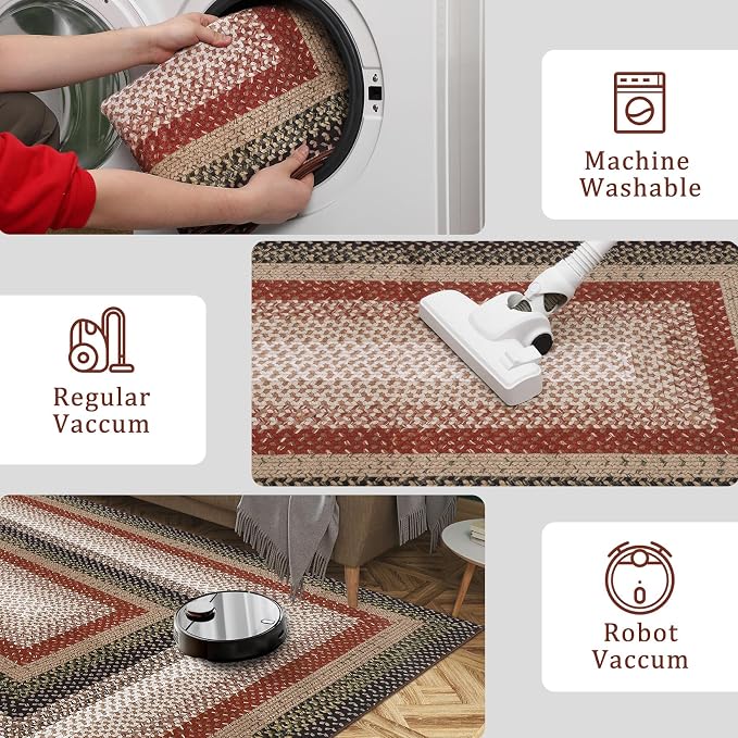 Imitation Braided Collection-Print Washable Rugs 5x7 Rug for Living Room Modern Geometric Rugs for Bedroom Farmhouse Non Slip Entryway Rug Soft Stain Resistant Carpet for Entrance Dining Room