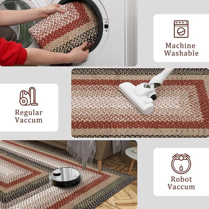 Imitation Braided Collection-Print Washable Area Rugs 10x13 Living Room Rug Modern Bedroom Rug Farmhouse Soft Large Area Rug Non Slip Throw Rugs Stain Resistant Carpet for Nursery Dining Room