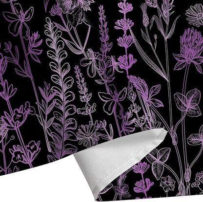 Vintage Black and Purple Boho Shower Curtain, Black Violet Floral Aesthetic Dark Wildflower Botanical Flowers Shower Curtain for Bathroom with Hook, Farmhouse Plant Art Chic Shower Curtain 72X72