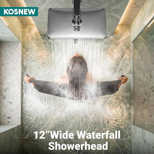 12" XXL Rainfall Shower Head with Handheld Combo, Chrome Polished | High Pressure, Magnetic Docking, Air-Infusion Tech, Anti-Leak One-Piece Design, Dual Square Showerhead