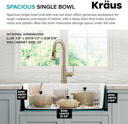 KRAUS Quarza 31-inch Granite Drop-In/Undermount Single Bowl White Kitchen Sink, KGD-412BWHITE