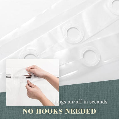No Hook PEVA Shower Curtain or Liner, Standard Size 71 x 74, Clear | 8G Heavy Duty, Clear Bathroom Shower Curtain, No Hooks Required, Waterproof Plastic & PVC Free
