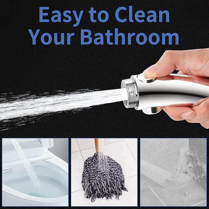 SINGSUO High Pressure Handheld Shower Head with On Off Switch (Chrome) | Detachable Shower Head, 3 Spray Modes Shower Massager Handheld with Hose and Adjustable Angle Bracket