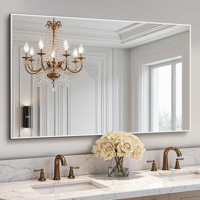 Bathroom Vanity Mirror for Wall, 30"x48" Bathroom Mirror for Over Sink | HD Shatterproof Glass, Rectangular Metal Frame, Horizontally or Vertically, Mirror for Bathroom, Living Room, Entryway,Silver