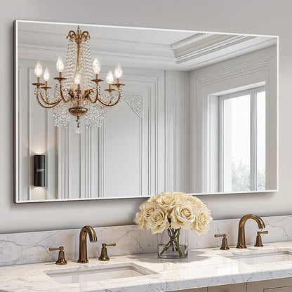 Bathroom Vanity Mirror for Wall, 30"x48" Bathroom Mirror for Over Sink | HD Shatterproof Glass, Rectangular Metal Frame, Horizontally or Vertically, Mirror for Bathroom, Living Room, Entryway,Silver
