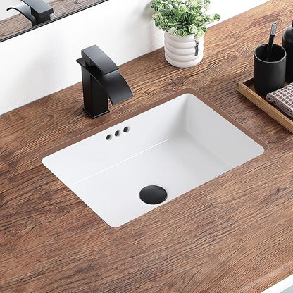 20 Inch Undermount Bathroom Sink Rectangular White,Flat Overflow Type | Ceramic Under Counter Bathroom Sinks Three-hole design (19.8"x 13.7")