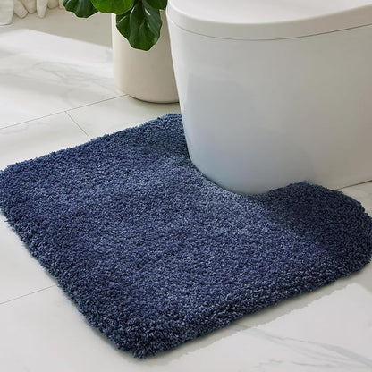 ILANGO Navy Blue Toilet Rugs U Shaped 22" × 24" Non Slip & Super Absorbent Extra Thick Soft, Washable Bath Mats for Bathroom Floor, Microfiber Plush Shaggy Contour Bath Rugs for Toilet,Dry Quick