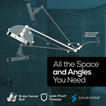 SparkPod 6" Round Rain Shower Head with 16" Shower Arm | Shower Head & Extension Arm Combo, Height Adjustable, High Pressure Performance, Easy 1-Minute Installation, Polished Chrome