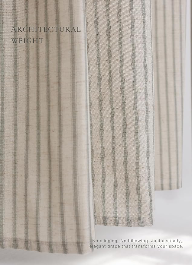 Farmhouse Striped Shower Curtain - Extra Long 72x84 Inches, Linen Blend Fabric, Breathable & Machine Washable, Rustic Sage for Bathroom Decor (Hooks/Liner Not Included)