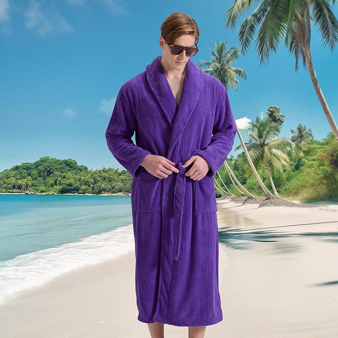 Men's Shawl Collar Bathrobe, Soft Long Towel Robe for Men - Super Absorbent Quick Dry yet Warm