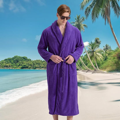 Men's Shawl Collar Bathrobe, Soft Long Towel Robe for Men - Super Absorbent Quick Dry yet Warm