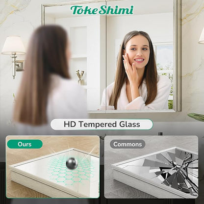 36 x 24 Brushed Nickel Recessed Medicine Cabinet, Assembly Required, Bathroom Mirror Medicine Cabinet, Lightweight Aluminum Frame， Stepless Adjustable Shelves, Tempered Glass