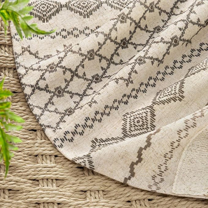 Natural Linen Boho Shower Curtain,72" W x 84" L | Linen Striped Print and Twine-Inspired Woven Center for Bathroom
