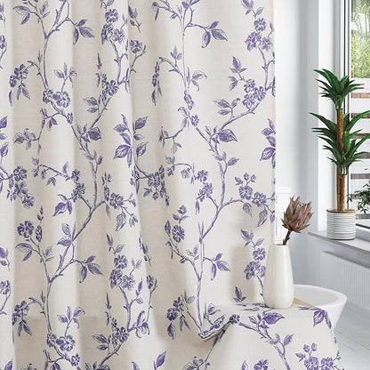 MitoVilla Purple Cotton Floral Shower Curtain for Bathroom, 72 x 72 | Purple BoHo Cottagecore Spring Shower Curtains, Modern Farmhouse Country Plant Leaves Bathroom Décor, 72 x 72