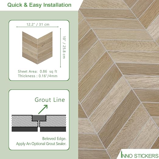 12-Pack Peel and Stick Floor Tile, 12.2" x 10" Chevron SPC Self-Adhesive Luxury Vinyl Flooring, Wood-Look Groutable Backsplash Tile for Kitchen Bathroom, Warm Oak, Covers 10.32 Sq. Ft.