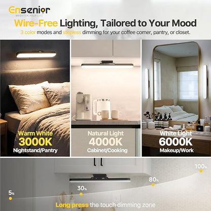 14" Rechargeable Vanity Light Bar, Mirror Lights with Remote Control,2 Pack | Stick-on, Dimmable, Eye-Friendly, 3 Colors Modes CRI85+, Battery Display, Wireless, 130° Rotatable Magnetic, 2500mAh