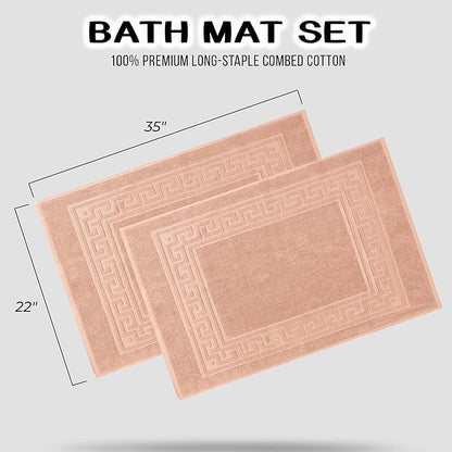 Superior Heavyweight Cotton Bath Mats, Bath Rugs For Bathroom Accessories, Washable Rug For Shower, Bath, Toilet, Modern Decor, No Backing, Luxury Hotel And Spa Quality, Set of 2, 22" x 35", Peach