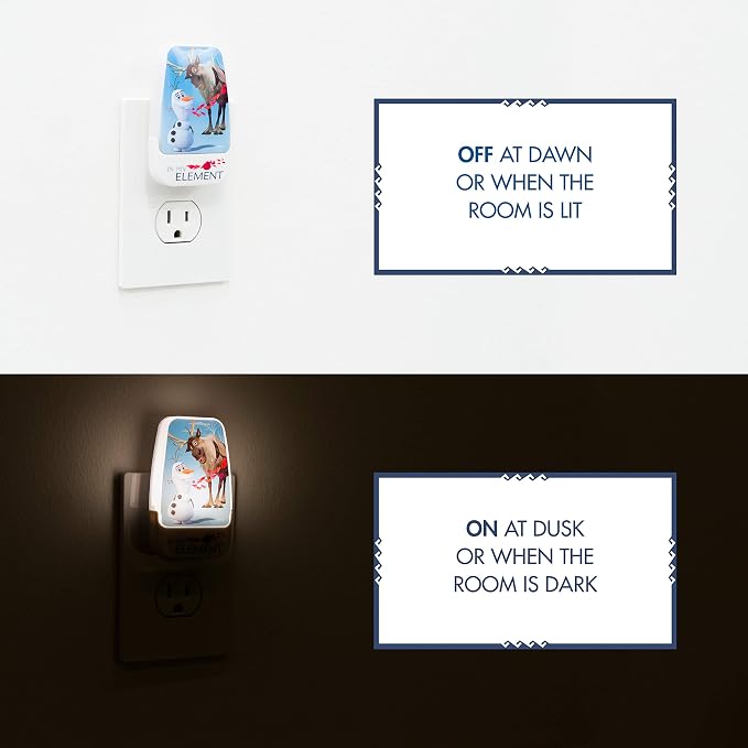 Disney Frozen 45830 LED Night Light, Olaf and Sven, Plug-in | Dusk-to-Dawn Sensor, Girl's Room Decor, UL-Certified, Ideal for Bedroom, Nursery, Bathroom, Kid's Playroom