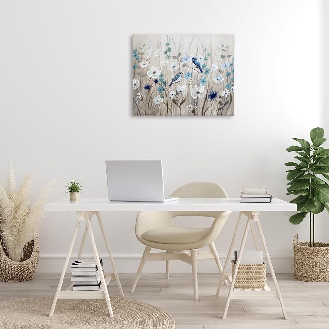 Stupell Industries Birds Floral Meadow Blue White Blossoms, Design by Nan,Beige | Stupell Industries · By Nan · Ready to hang · Nature inspired decor · Made in USA