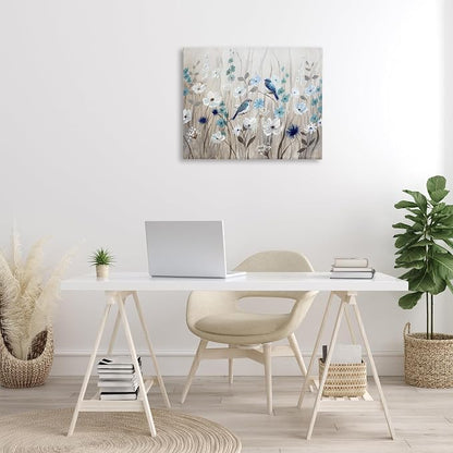 Stupell Industries Birds Floral Meadow Blue White Blossoms, Design by Nan,Beige | Stupell Industries · By Nan · Ready to hang · Nature inspired decor · Made in USA