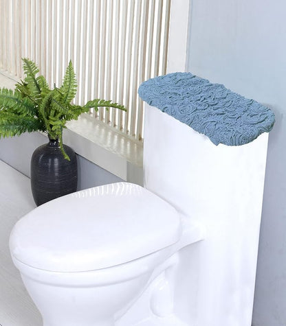 Home Weavers Bell Flower Toilet Tank Lid Cover – 10"x22", 100% Cotton, Tufted, Soft & Absorbent, Non-Slip, Machine Washable Bathroom Décor, Sky Blue