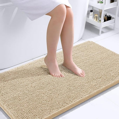OLANLY Bathroom Runner Rugs 44x24, Extra Soft Absorbent Chenille Bath Rugs | Beige, Quick-Drying Rubber Backing, Machine Washable Long Bath Mat for Bathroom Floor, Tub and Shower, Home Decor Accessories
