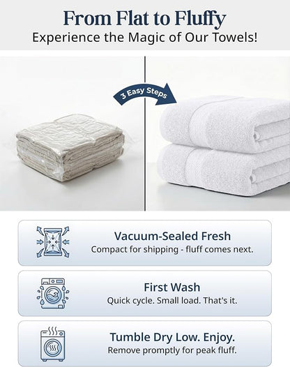 LANE LINEN Bath Towel Set 100% Cotton 6 Piece Soft Absorbent - White | Shower Towels - Generously Sized, Oversized & Roomy, Lightweight & Breathable, Fade-Resistant Color, Classic Terry Weave