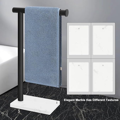 Hand Towel Holder, Hand Towel Stand for Bathroom with Marble Base, 304 Stainless Steel L Shape Hand Towel Rack Bar Standing for Vanity Kitchen Countertop, Matte Black