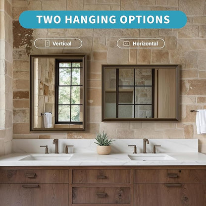 Retro Copper Effect Framed Wall Mirror, 20x30 Rectangle Mirror, Anti-desilvering Tempered Glass, Sustainable&Sturdy Frame, Anti-Rust, HD Reflection &3min Fast Setup for Bathroom Living Room