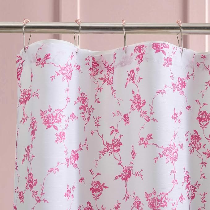 Betsey Johnson - Shower Curtain Set, 72 x 72 Bathroom Curtain with PEVA Shower Liner and 12 Pack Hooks, Soft Textured Polyester Curtain, Floral Toile Pink